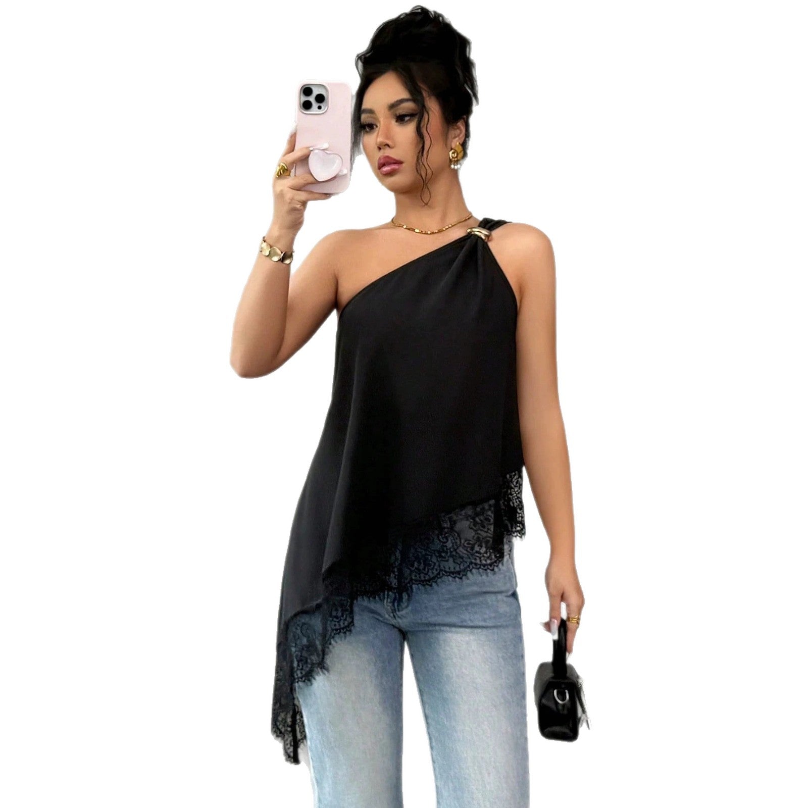 Asymmetric Lace Patchwork Vest