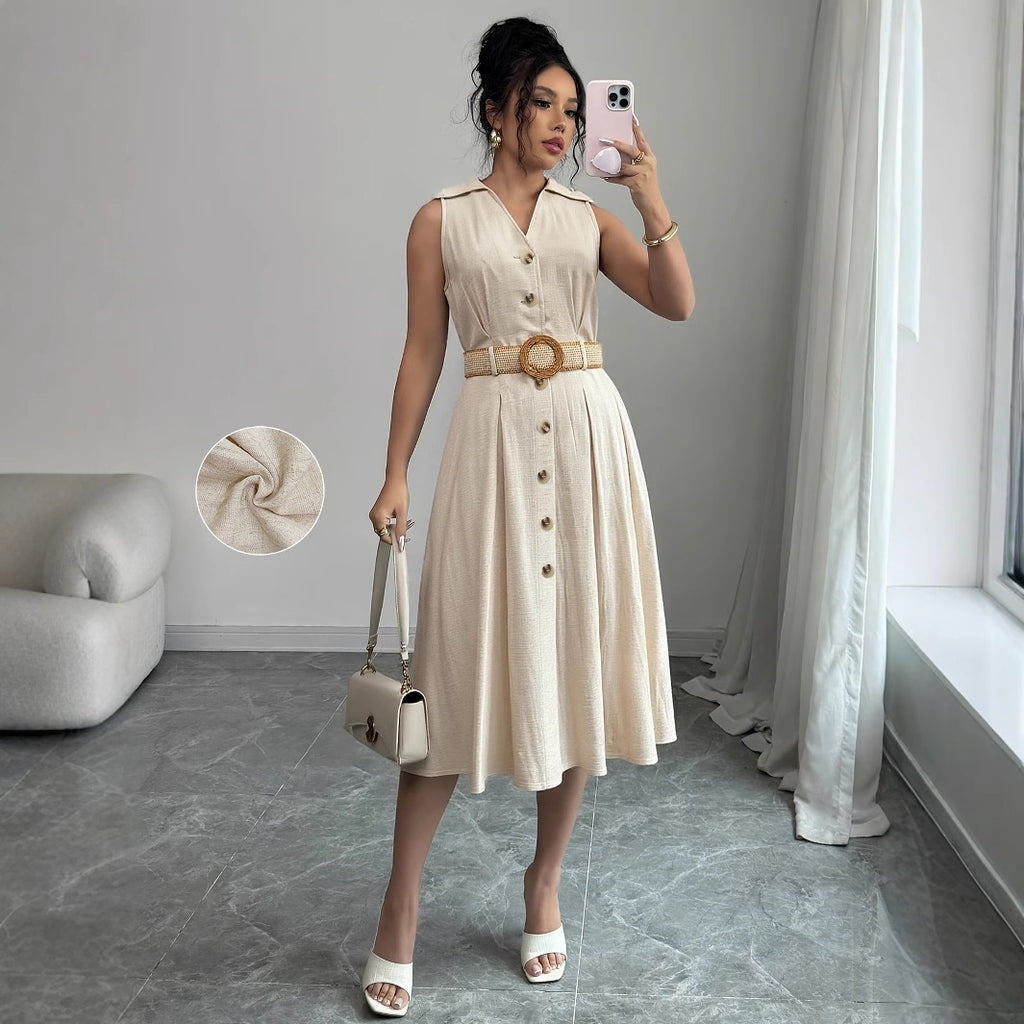 V-Neck Sleeveless A-Line Shirt Dress