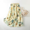 Pleated Peony Print Silk Maxi Skirt