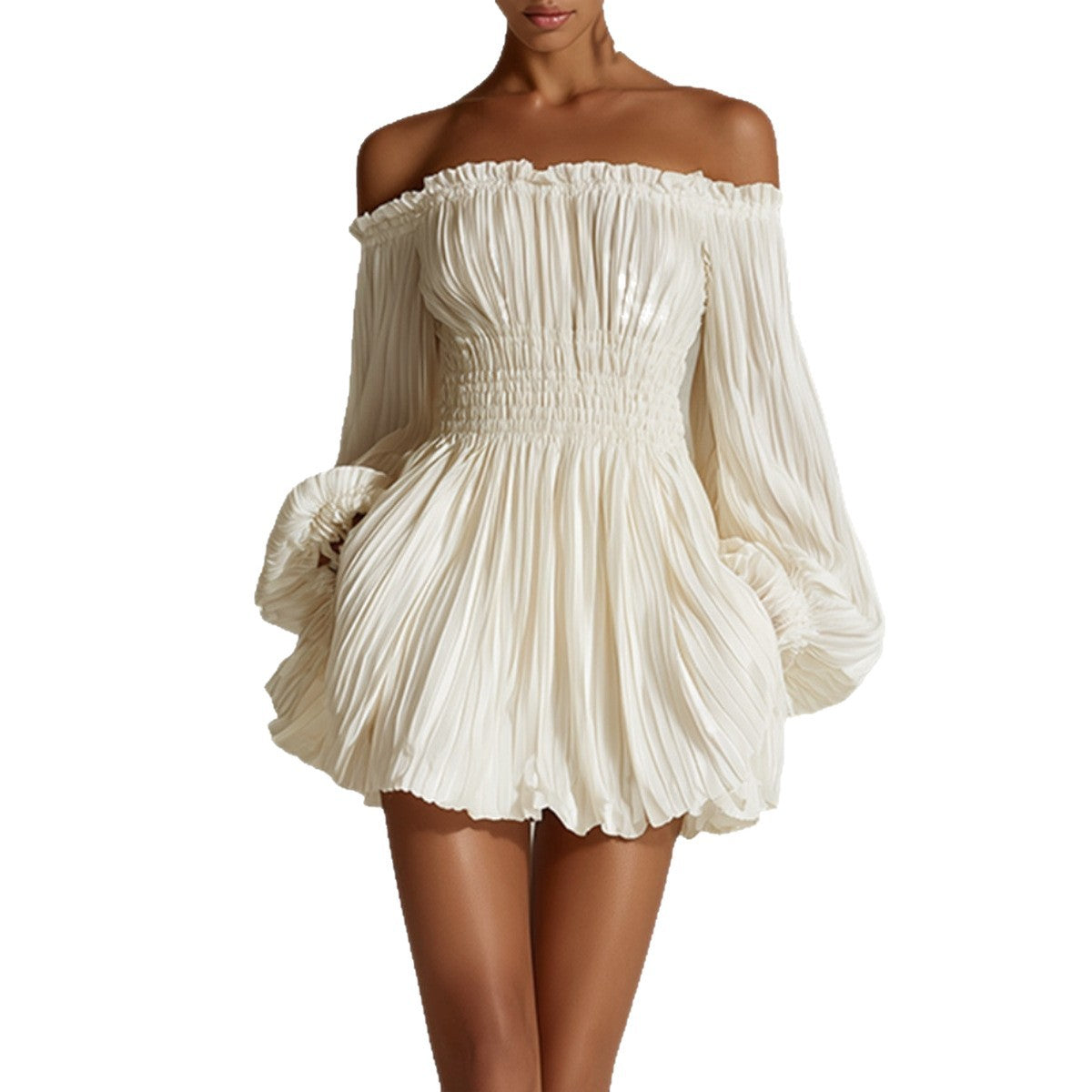 One-Shoulder Pleated Fitted Dress