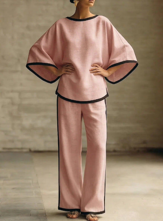 Round Neck Batwing Sleeve Two-Piece Set