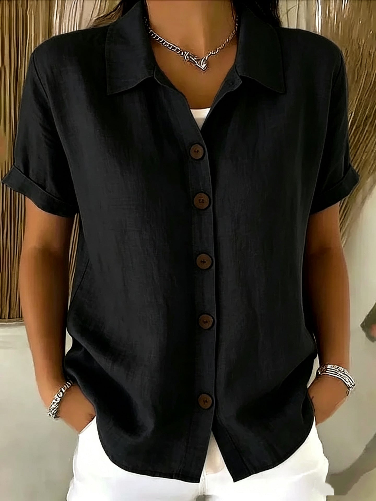 Collared Short Sleeve Top
