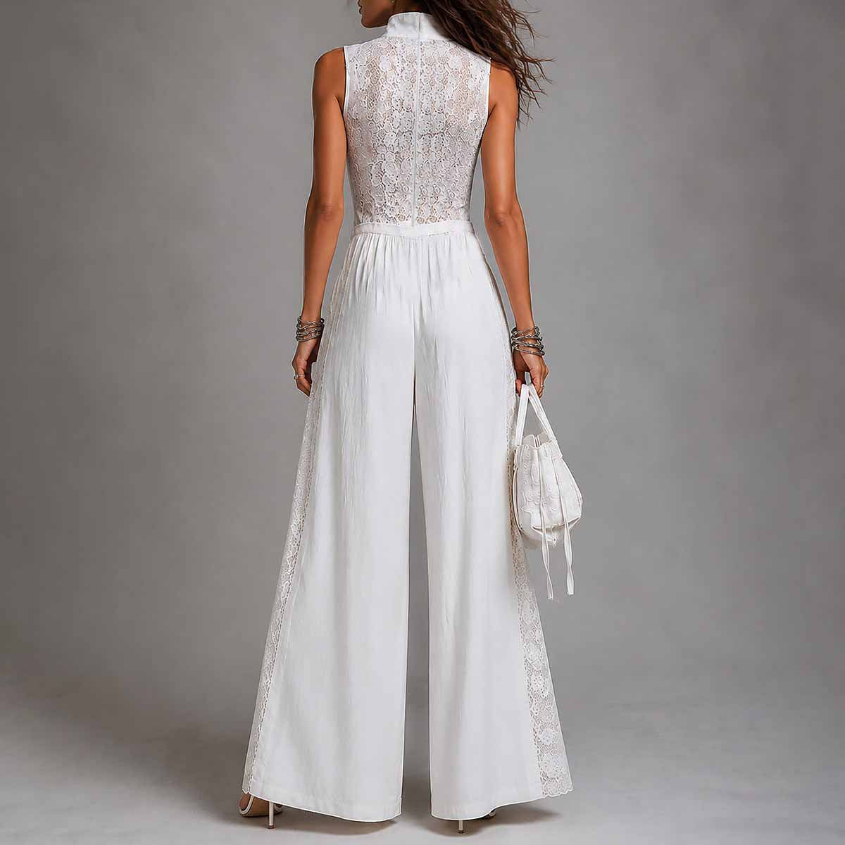 High-Waist Lace Patchwork Jumpsuit