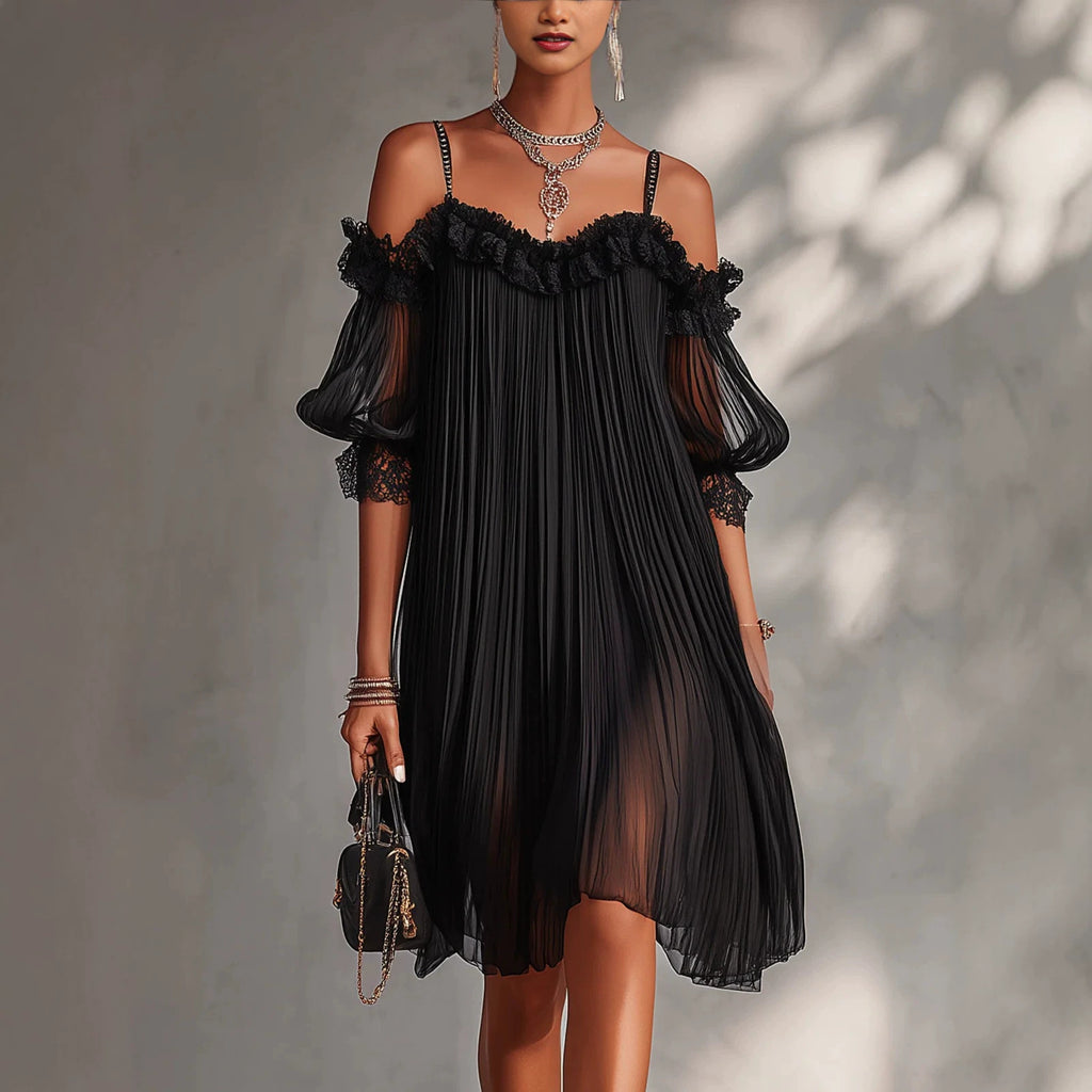 Sheer Lace-Splice Backless Dress