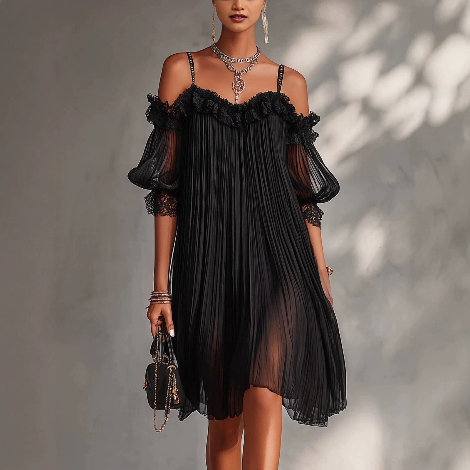 Sheer Lace-Splice Backless Dress