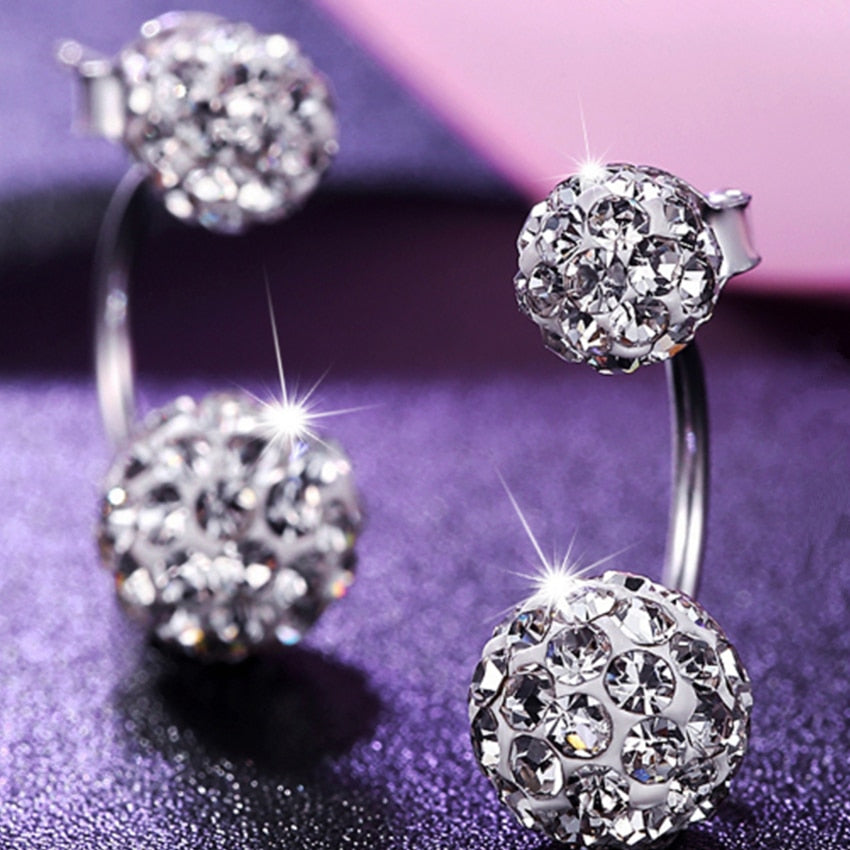 Crystal Ball Stud Earrings - Silver Plated