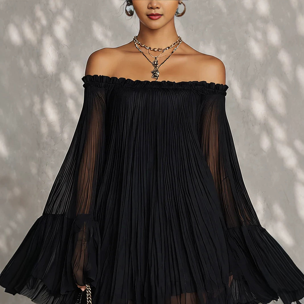 Off-Shoulder Backless Pleated Mini Dress