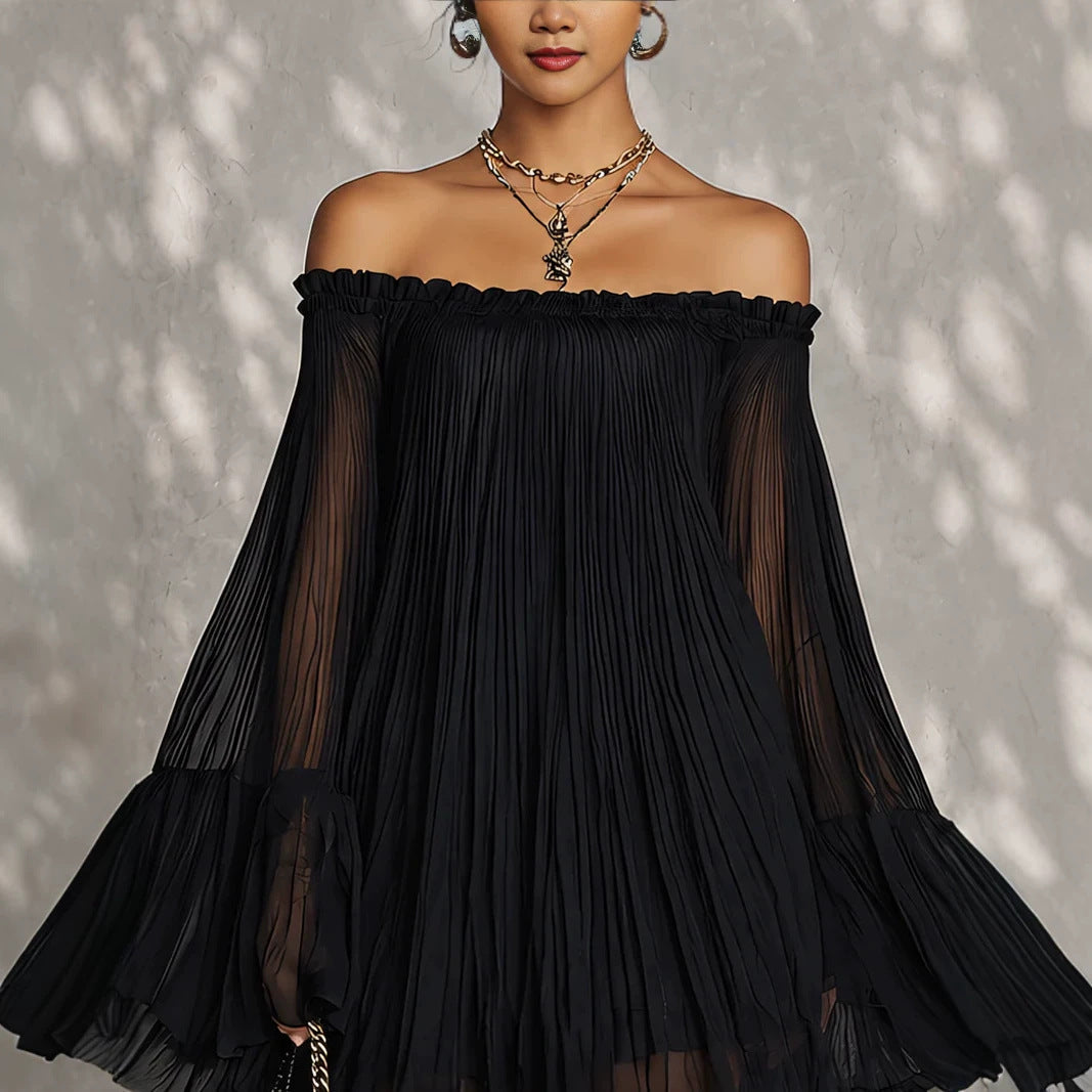 Off-Shoulder Backless Pleated Mini Dress