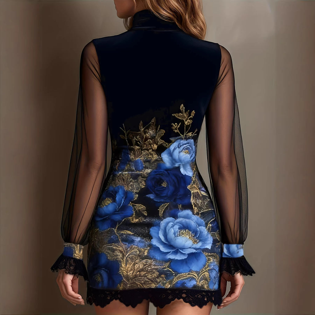 Lace-Trim Patchwork Tulle Mini Dress
