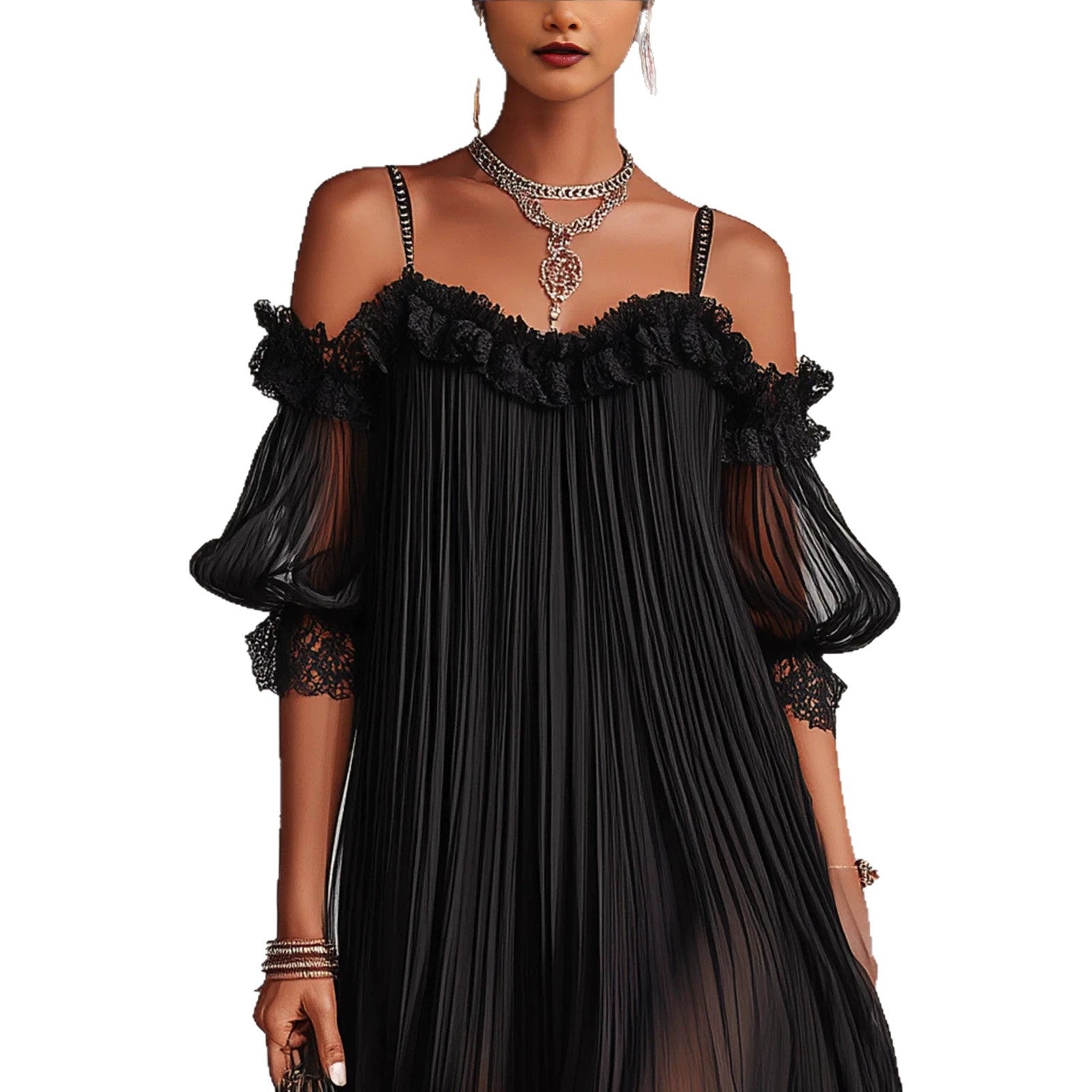 Sheer Lace-Splice Backless Dress