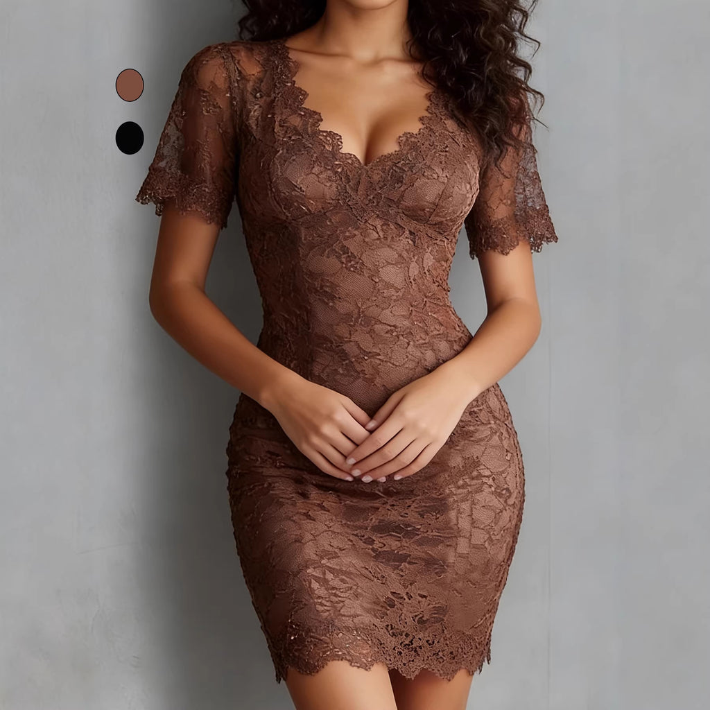 V-Neck Lace Sheer Bodycon Dress