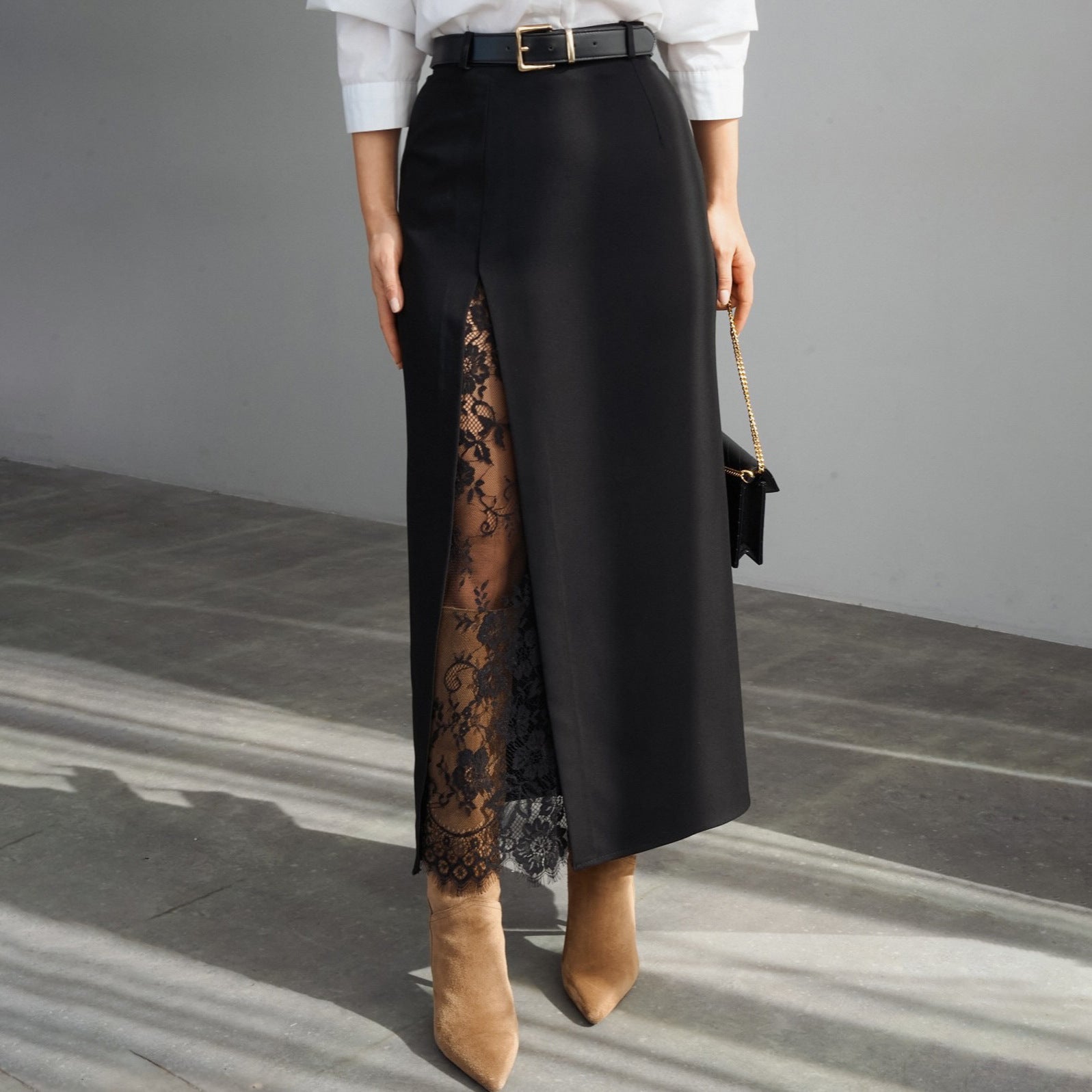Lace Patchwork Skirt with Side Slit