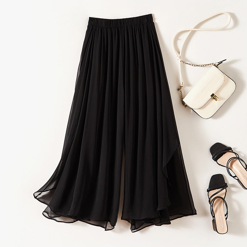 Elastic-Waist Wide Leg Silk Pants