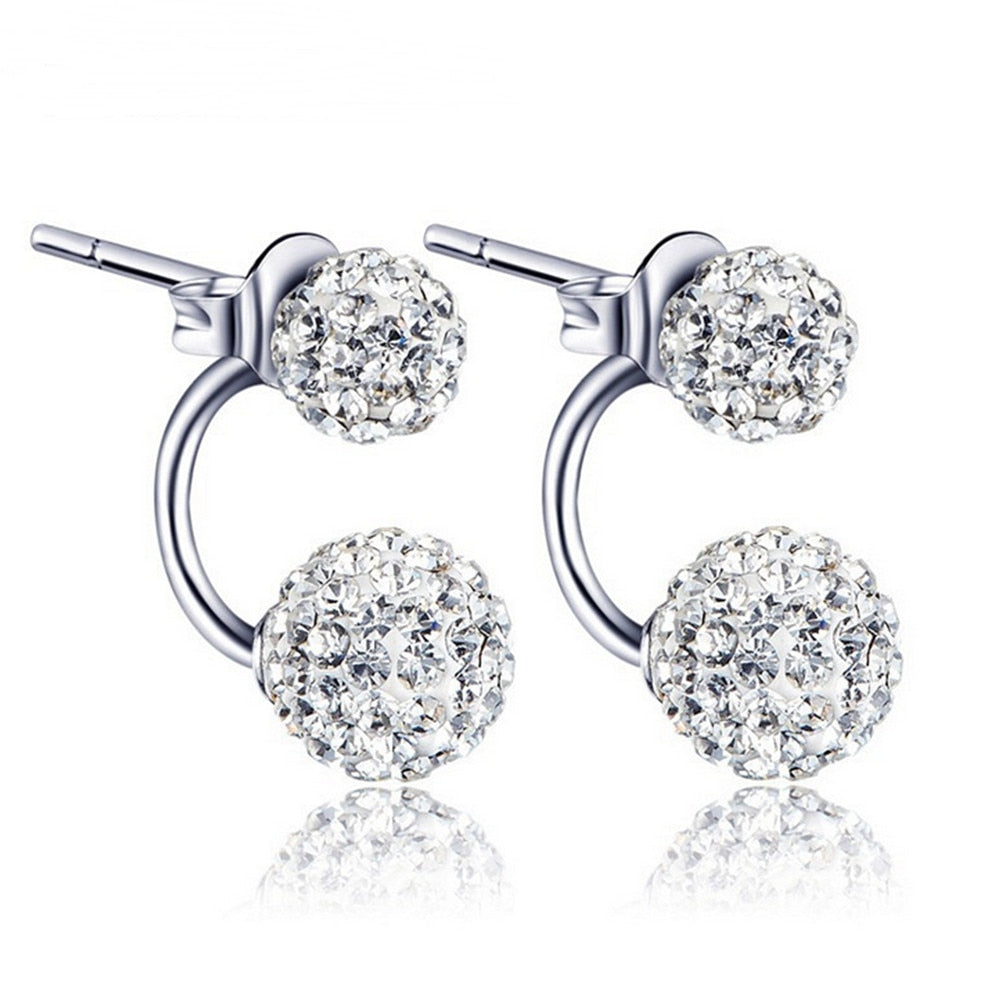 Crystal Ball Stud Earrings - Silver Plated
