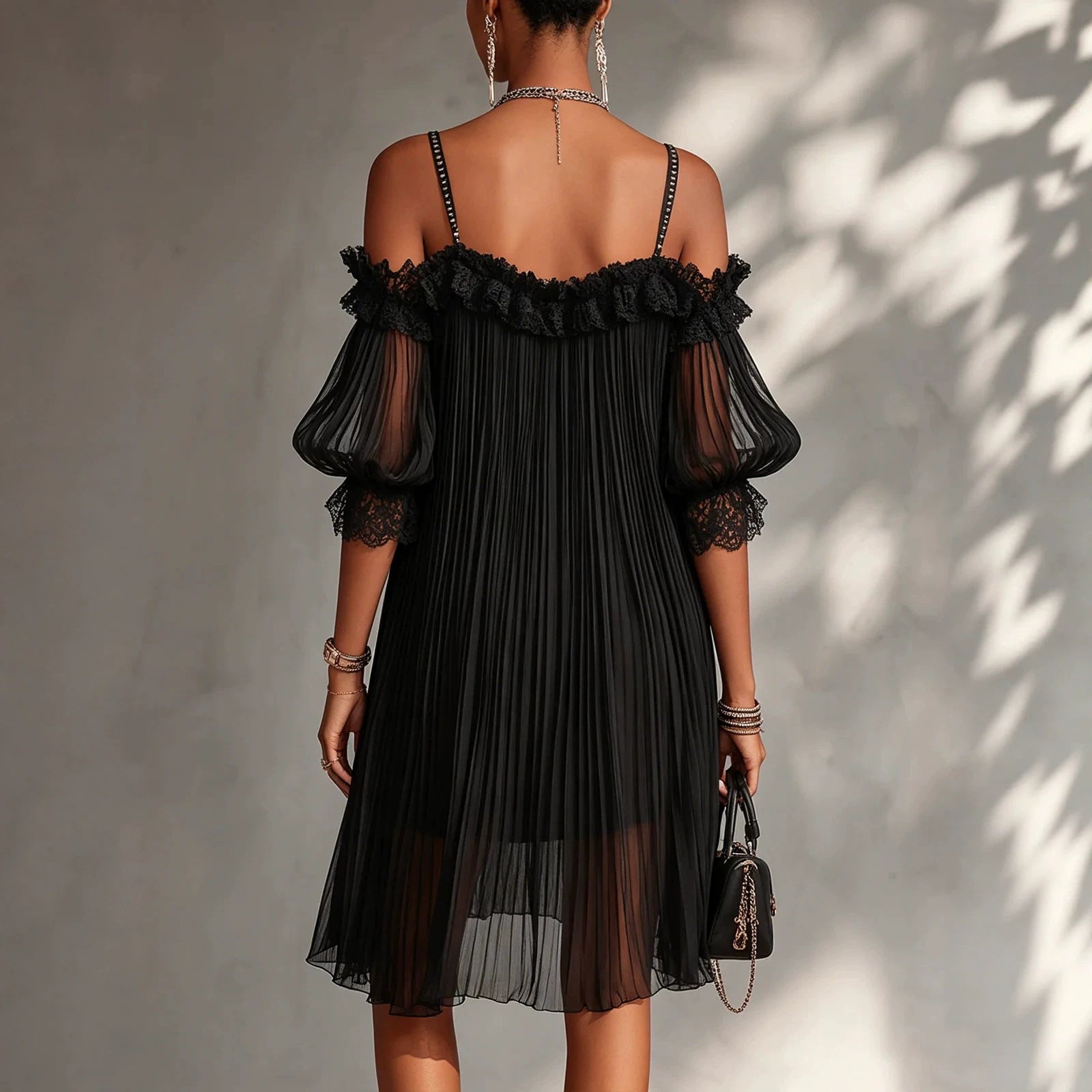 Sheer Lace-Splice Backless Dress