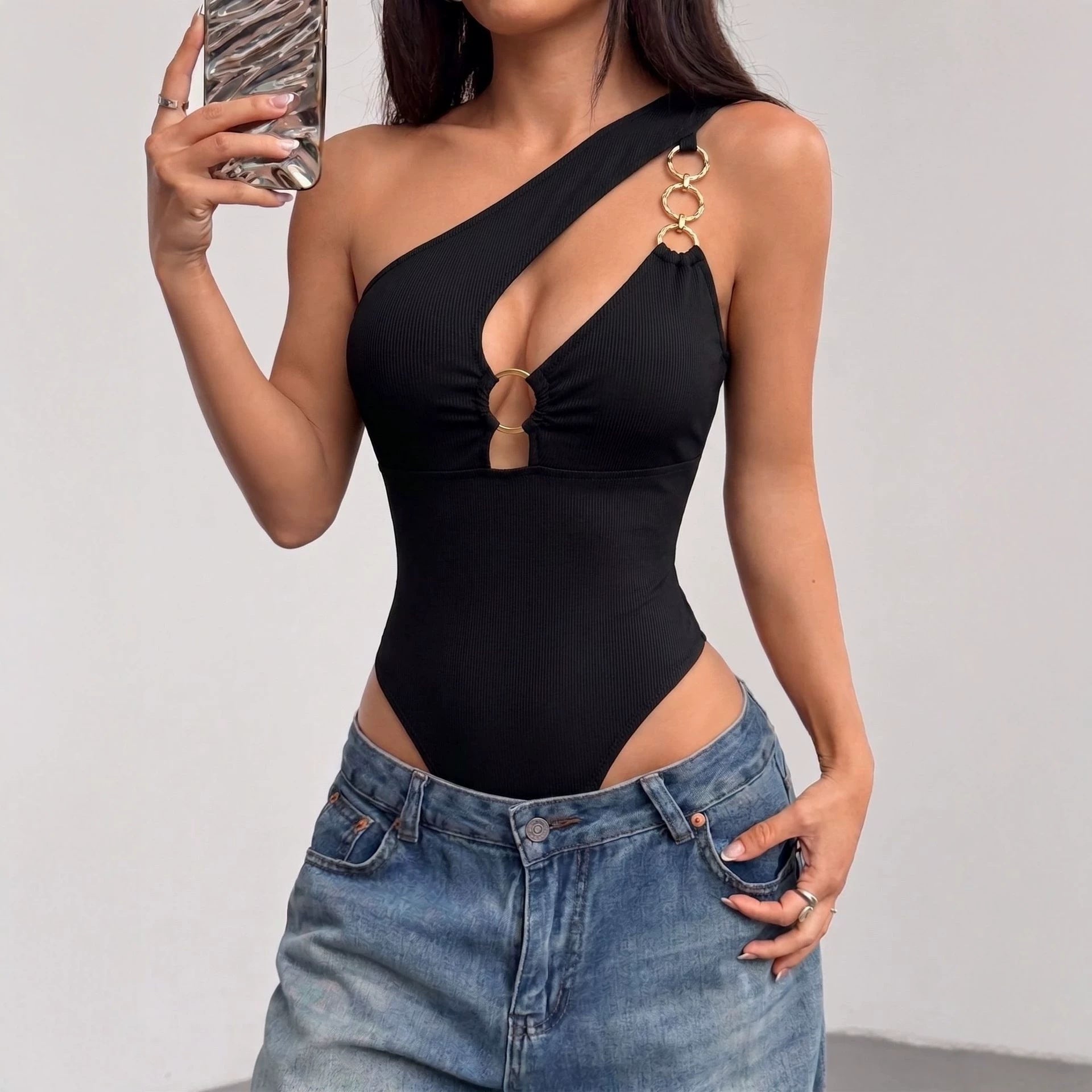 Asymmetric Cutout Fitted Jumpsuit