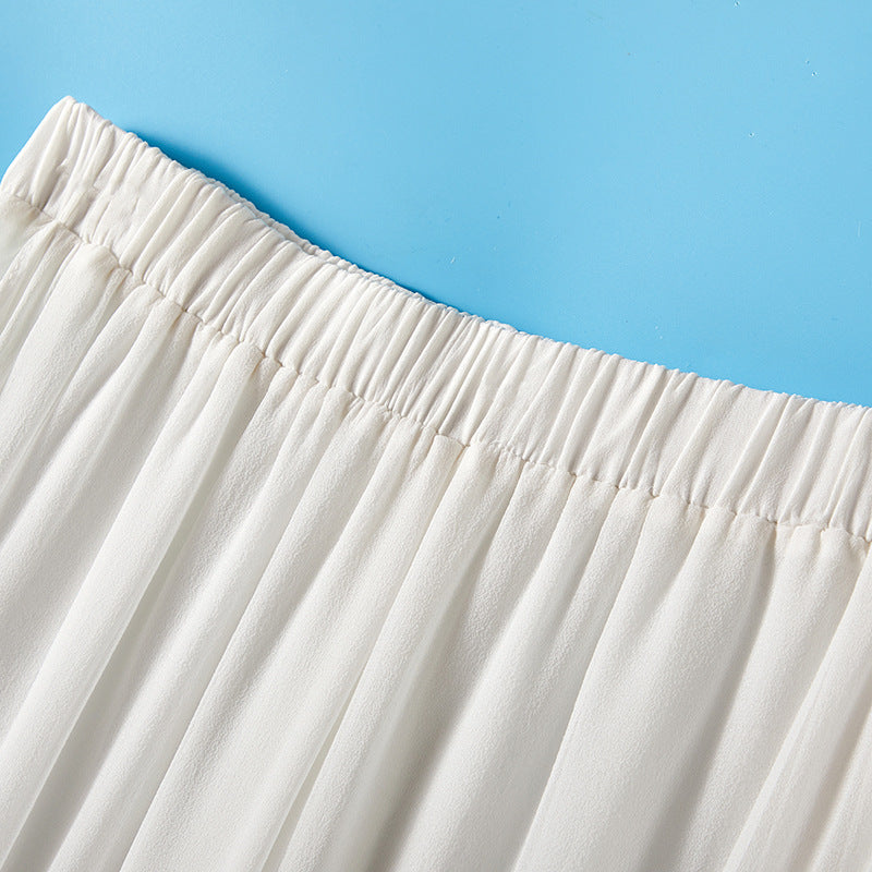 Elastic-Waist Wide Leg Silk Pants