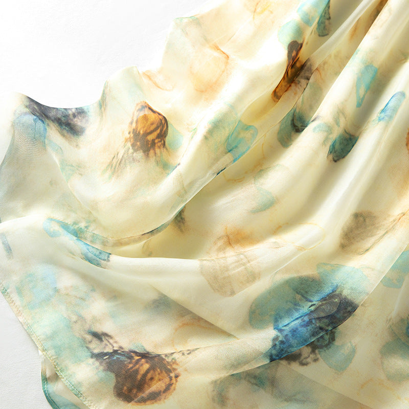 Pleated Peony Print Silk Maxi Skirt