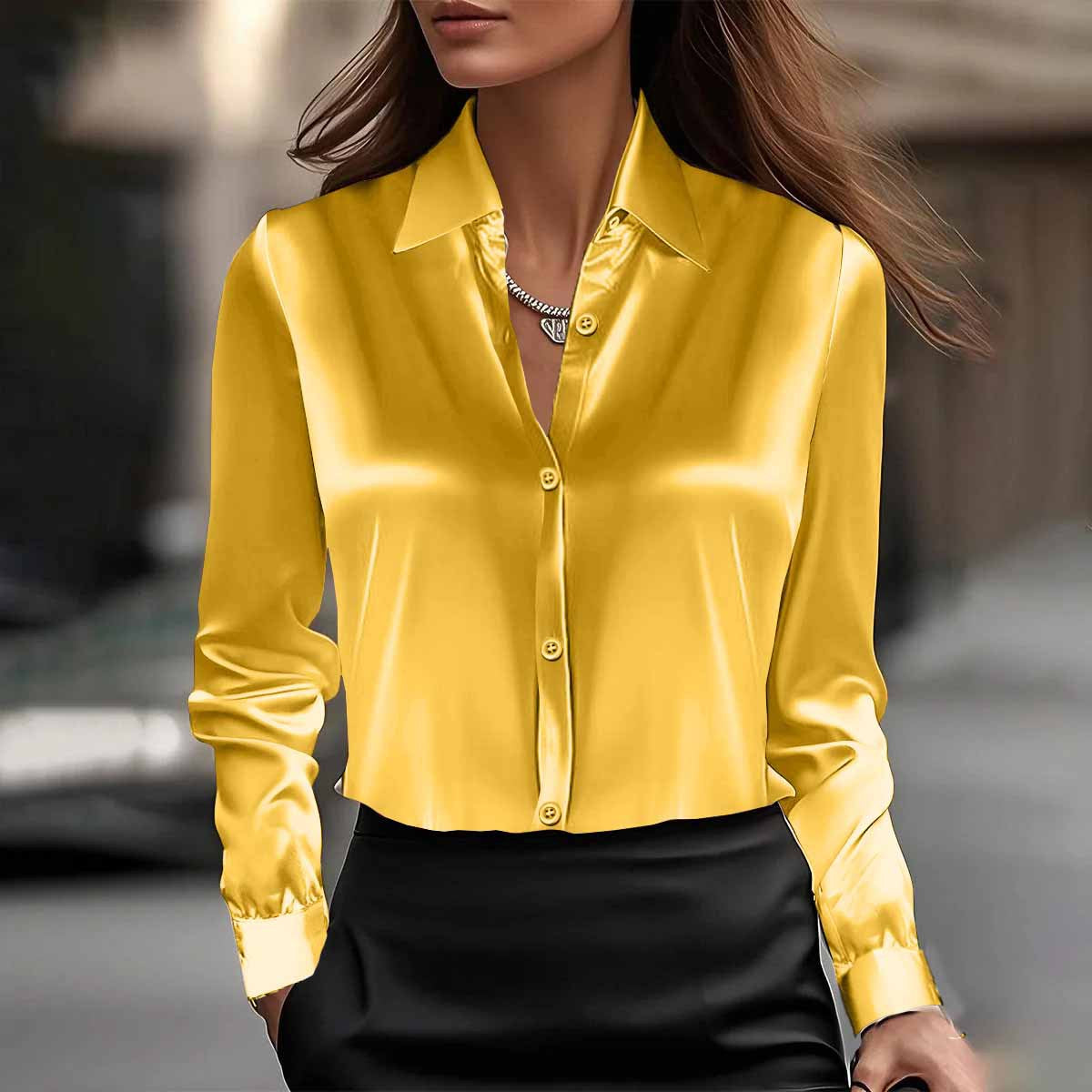 Long Sleeve Lapel Collar Shirt