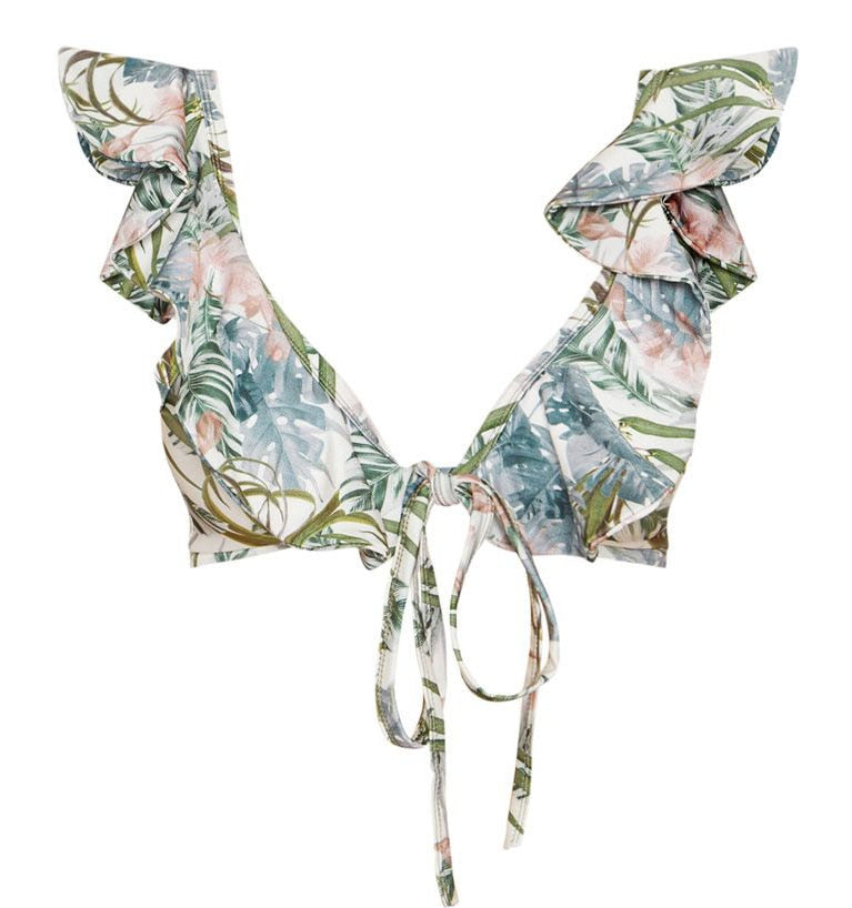 Leaf Print Ruffle Bikini Set