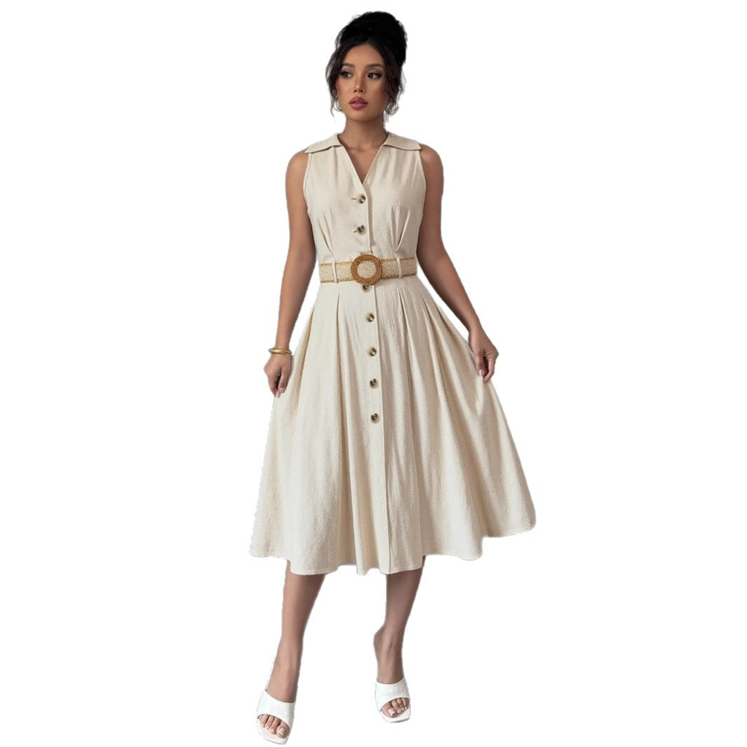 V-Neck Sleeveless A-Line Shirt Dress