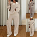 Long Sleeve Contrast Stripe Top & Wide Leg Pants Set