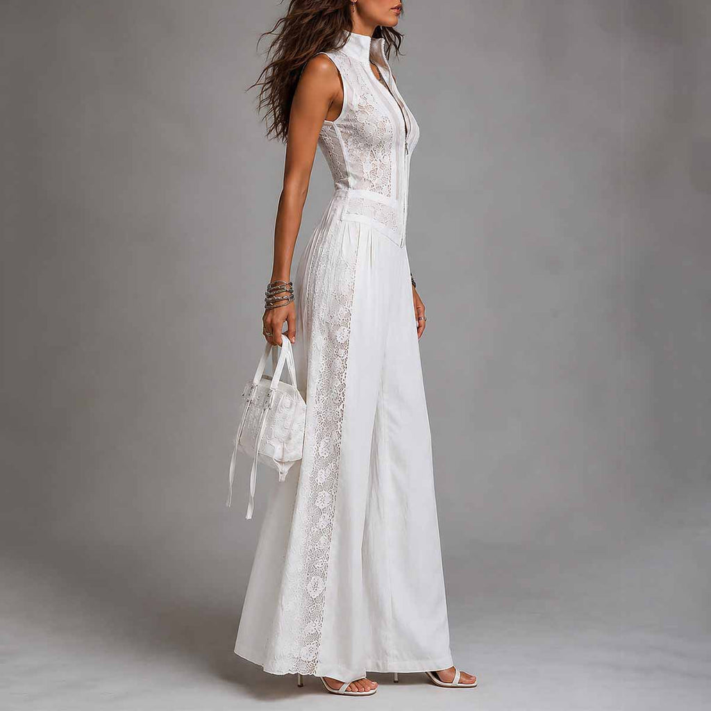 High-Waist Lace Patchwork Jumpsuit