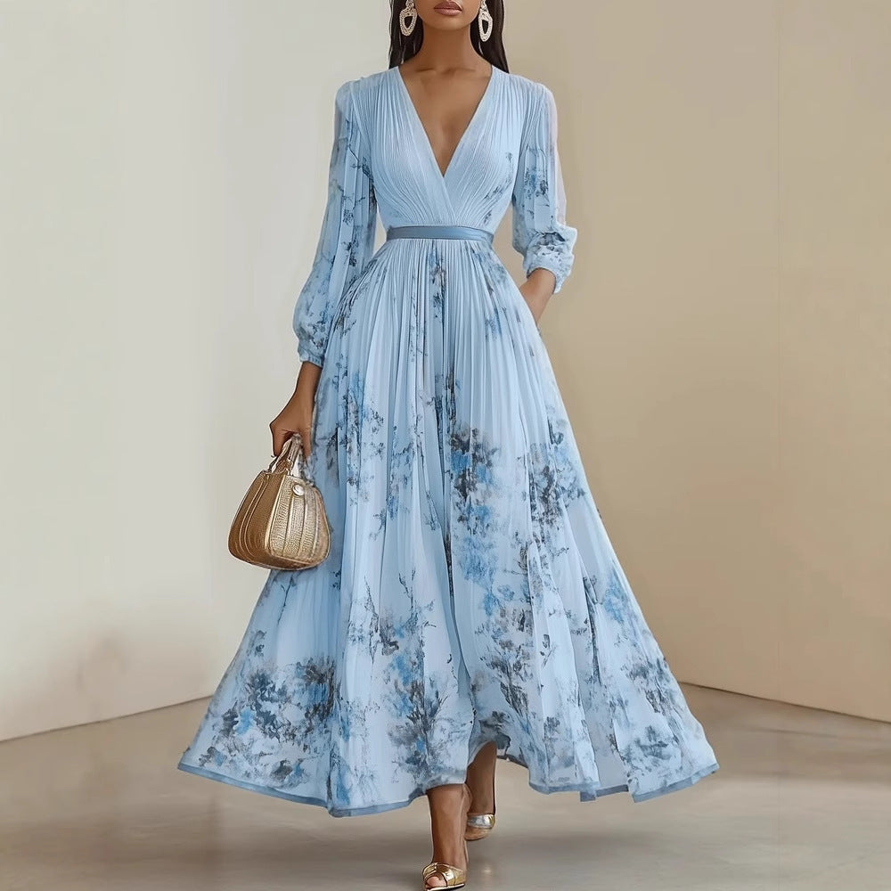 Long Sleeve V-Neck Floral Maxi Dress