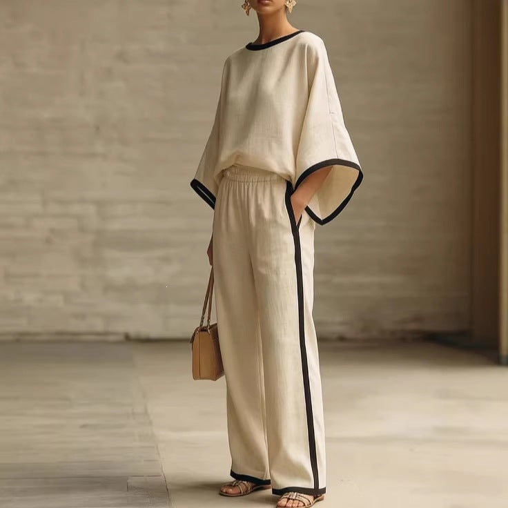 Round Neck Batwing Sleeve Two-Piece Set