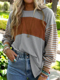 Round Neck Color-Block Striped Pullover