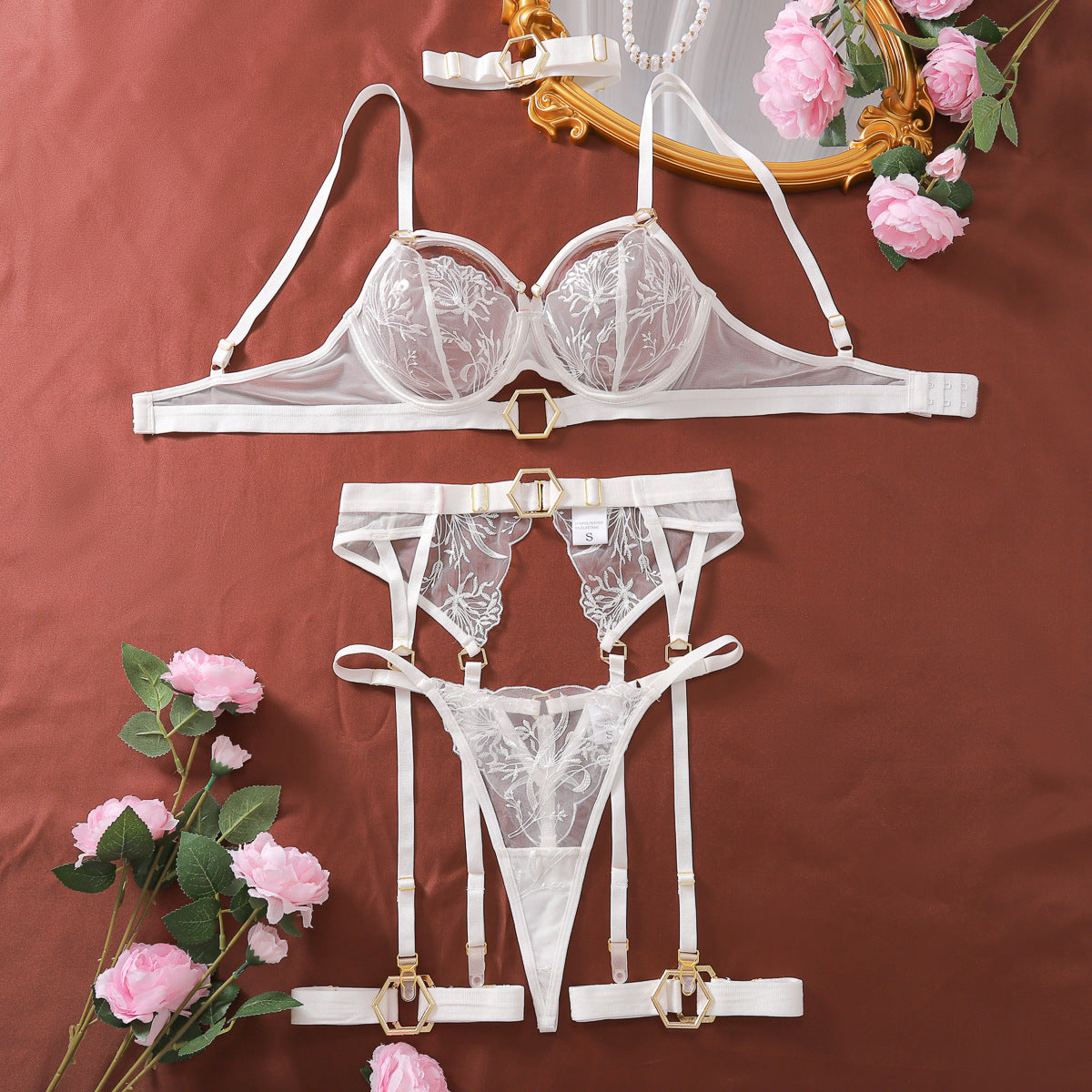 5-Piece Lingerie Set with Buckle Detail