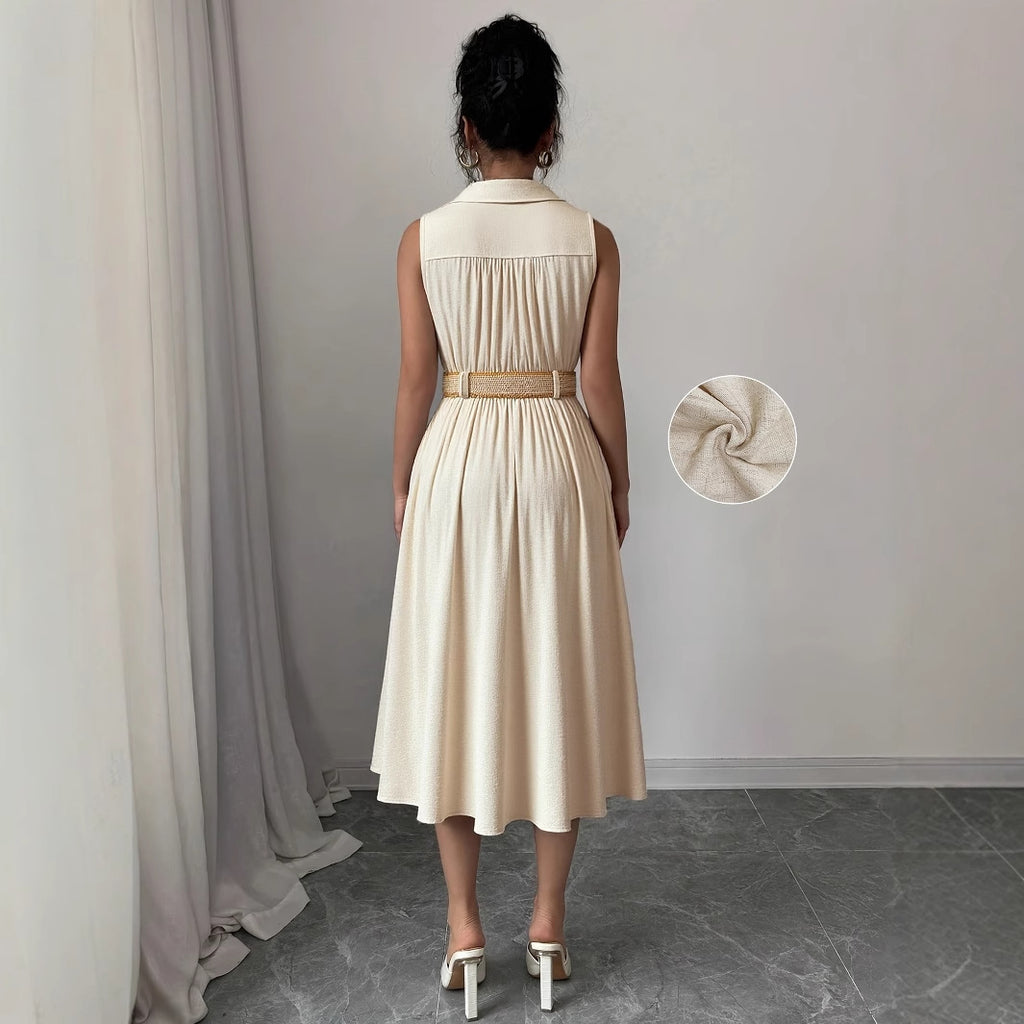V-Neck Sleeveless A-Line Shirt Dress