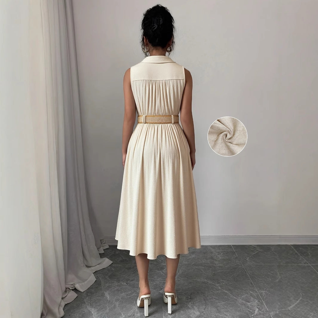 V-Neck Sleeveless A-Line Shirt Dress