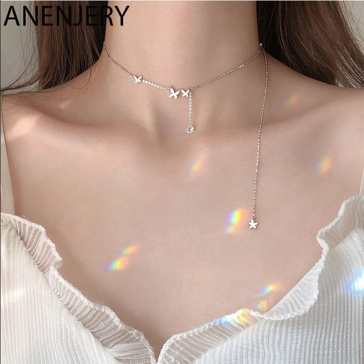 Cubic Zircon Butterfly Tassel Necklace