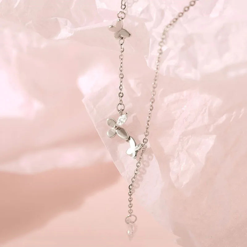 Cubic Zircon Butterfly Tassel Necklace
