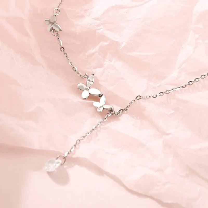 Cubic Zircon Butterfly Tassel Necklace