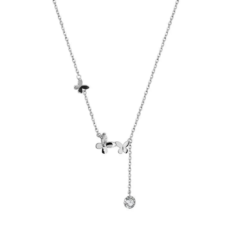 Cubic Zircon Butterfly Tassel Necklace