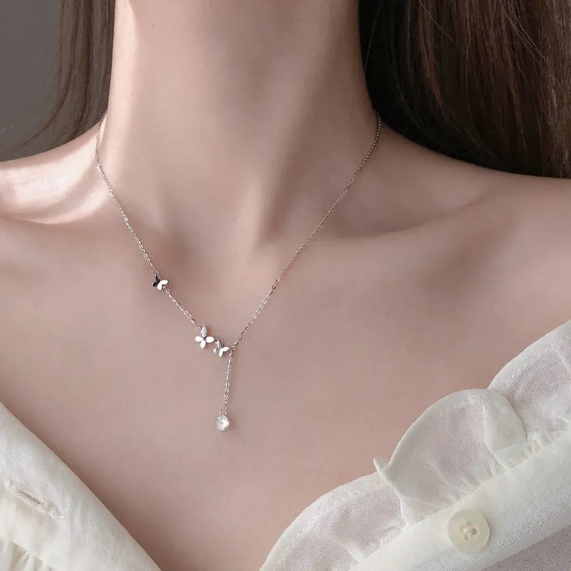 Cubic Zircon Butterfly Tassel Necklace