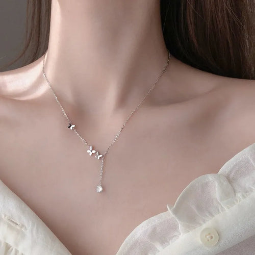 Cubic Zircon Butterfly Tassel Necklace